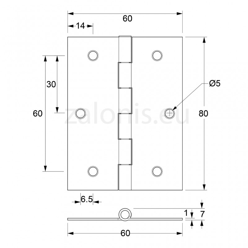 STEEL FLAT HINGE 80x60 ITALY